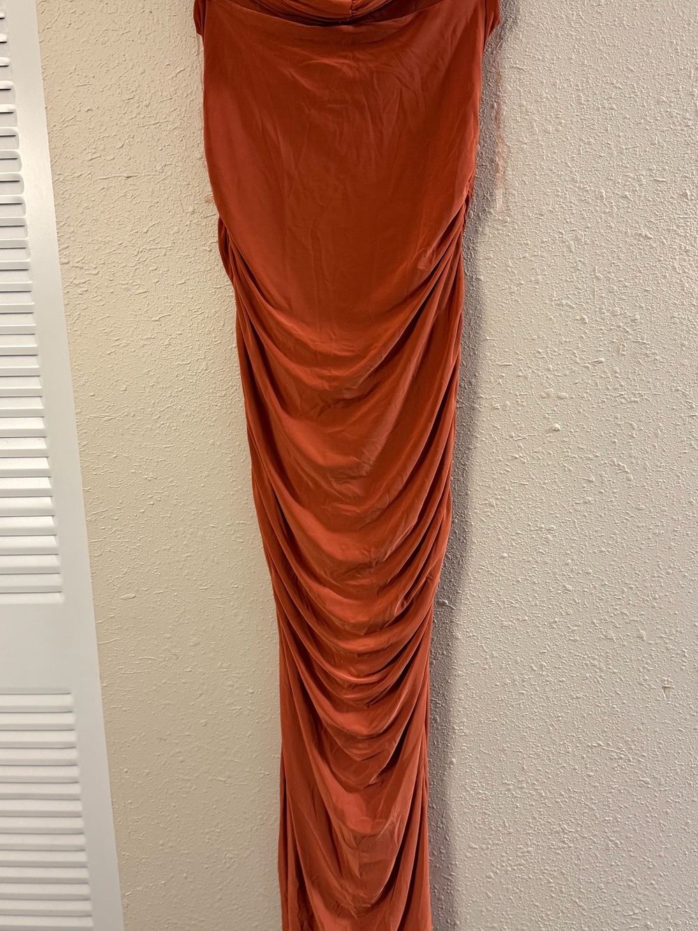 Draped Ruched Maxi Skirt in Rust Orange